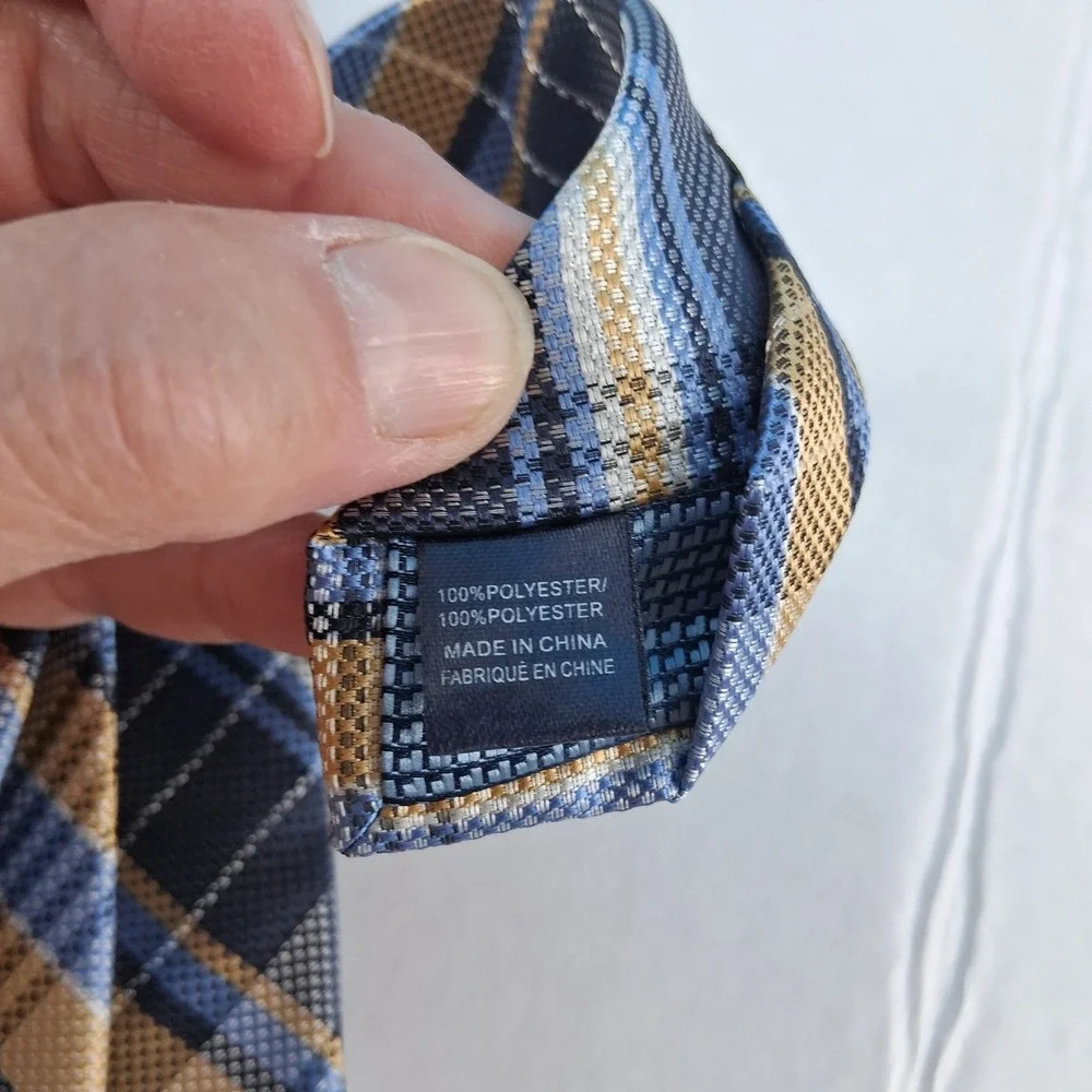 Ben Sherman Necktie Men OS Blue Tan Plaid Classic Woven Textured Polyester Tie